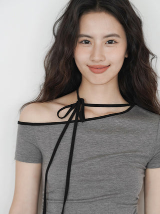 one-shoulder halter