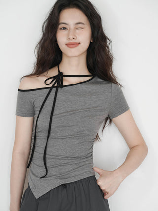 one-shoulder halter