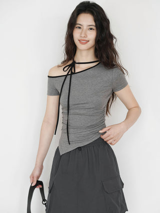 one-shoulder halter