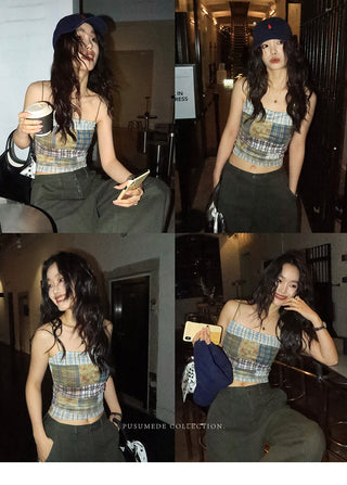 plaid mesh top