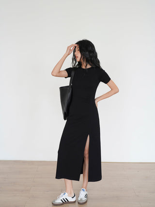black slit dress