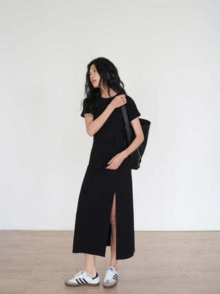 black slit dress