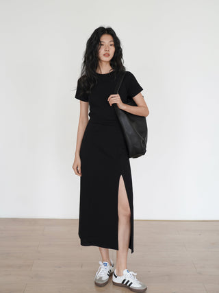black slit dress
