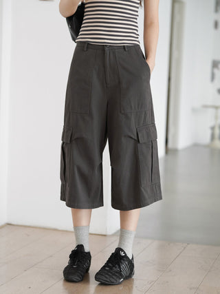 gray cropped overalls