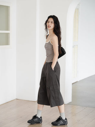 gray cropped overalls
