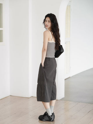 gray cropped overalls