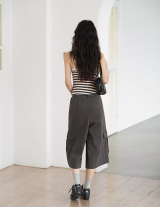 gray cropped overalls