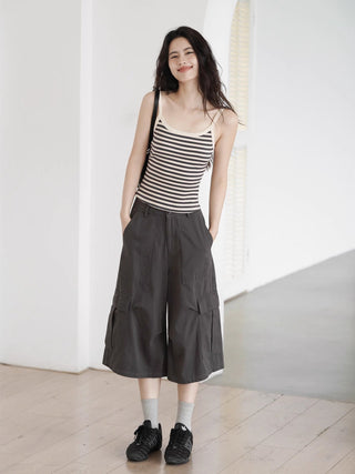 gray cropped overalls