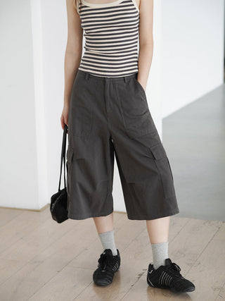 gray cropped overalls