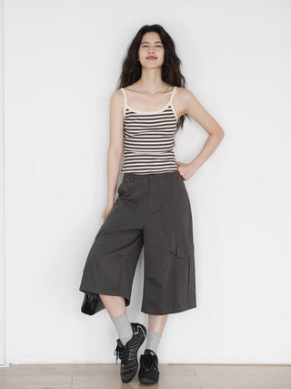 gray cropped overalls