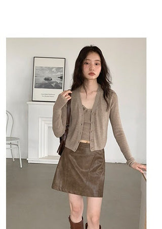 brown PU skirt