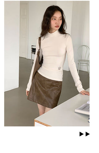 brown PU skirt