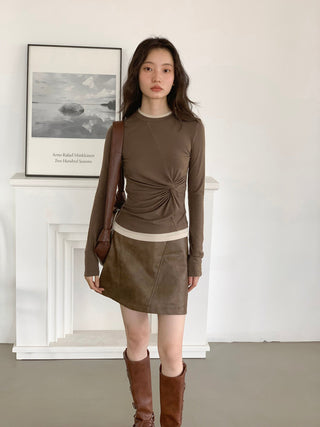 brown PU skirt