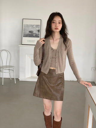 brown PU skirt