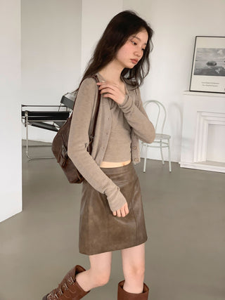 brown PU skirt