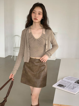 brown PU skirt
