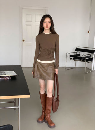 brown PU skirt