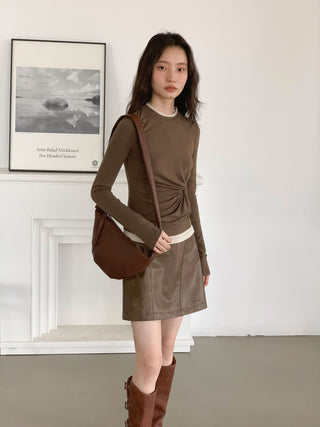 brown PU skirt