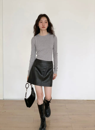 brown PU skirt