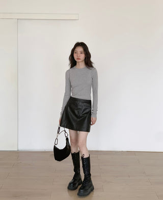 brown PU skirt