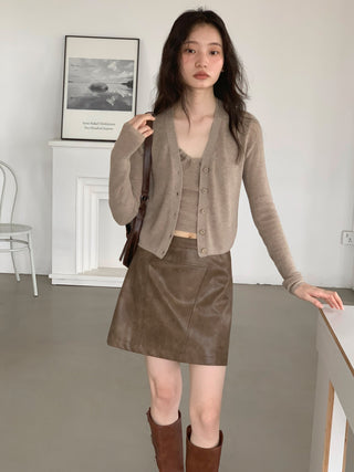 brown PU skirt