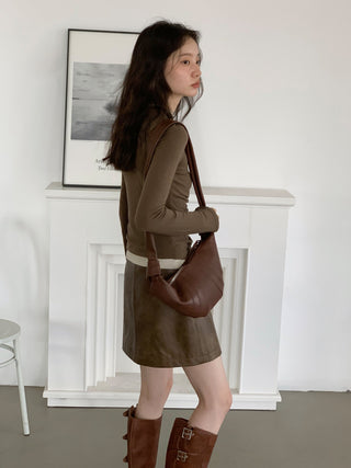 brown PU skirt
