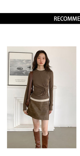 brown PU skirt