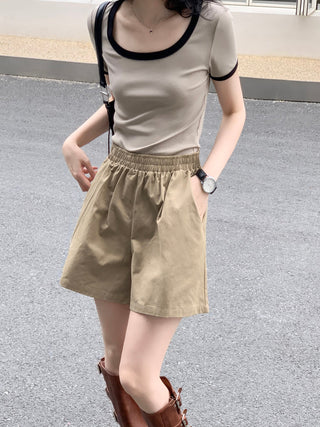 khaki wide shorts
