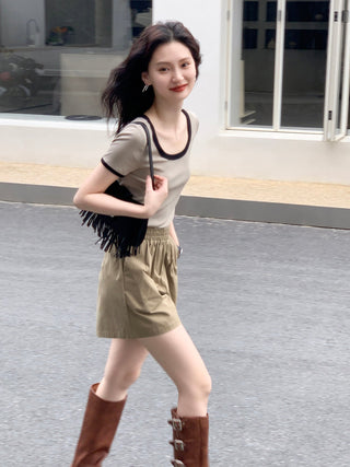 khaki wide shorts