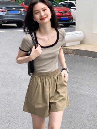 khaki wide shorts