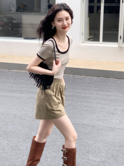 khaki wide shorts