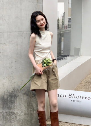 khaki wide shorts