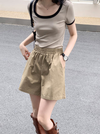 khaki wide shorts