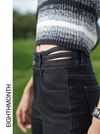 black denim shorts