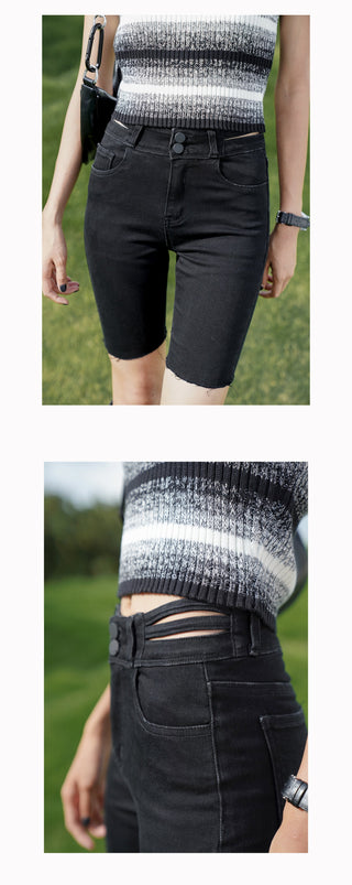 black denim shorts