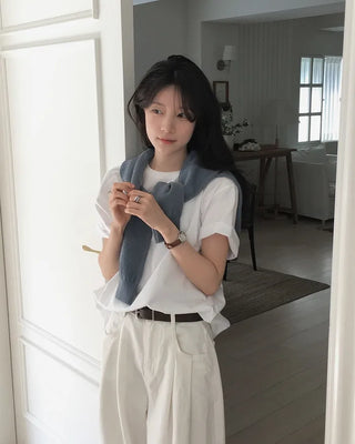 (Short-sleeved/Long-sleeved) Clean Cotton Daily Plain T-Shirt
