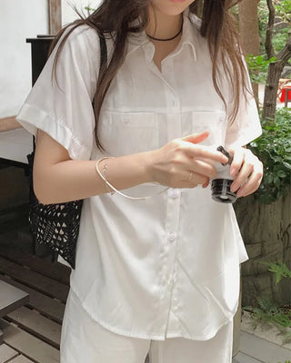 Silky 2-Pocket Blouse Shirt - 4 Colors