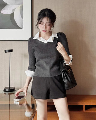 Extremely popular in Korea! Shirt-layered knit / 5 colors
