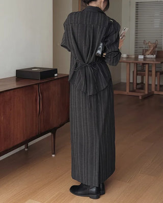 (set) Striped shirt & skirt set