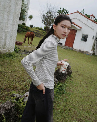 Striped turtleneck T-shirt