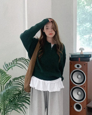 Frilled layered long-sleeved T-shirt