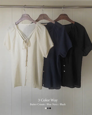 Strappy short-sleeved blouse