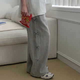 [Fleece-lined] Ribbon lettering elastic waist pants