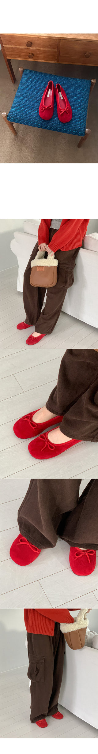 Suede ribbon flat shoes