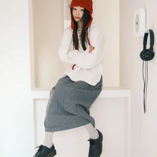 Effortless chic striped A-line long skirt