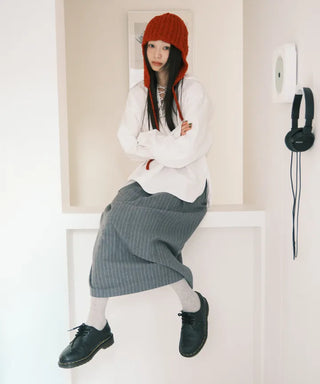 Effortless chic striped A-line long skirt