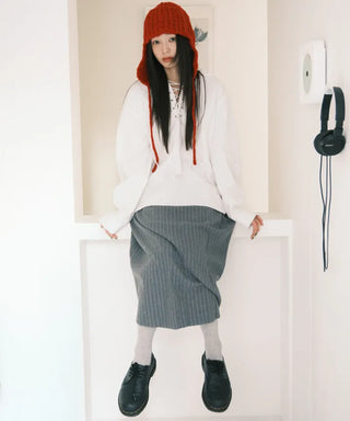 Effortless chic striped A-line long skirt