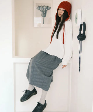 Effortless chic striped A-line long skirt