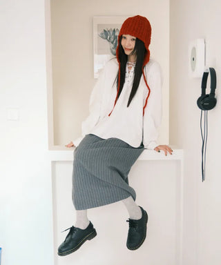Effortless chic striped A-line long skirt