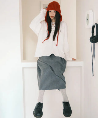 Effortless chic striped A-line long skirt